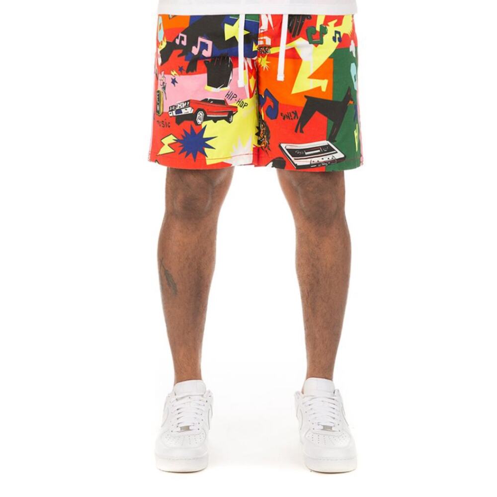 Nwot AKOO Shorts Mens 38 Multicolor Graphic Cartoon Ripstop Drawstring Pocket